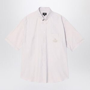 FENDI Men's Short Sleeve Button-Up Shirt with Crest Embroidery Men Beige Shirts